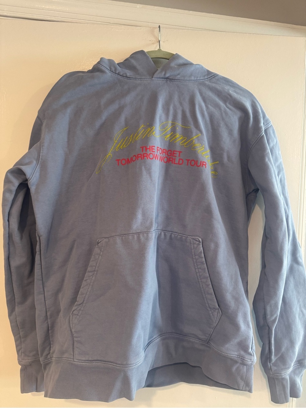 Justin Timberlake light blue The Forget Tomorrow World Tour Hoodie- medium